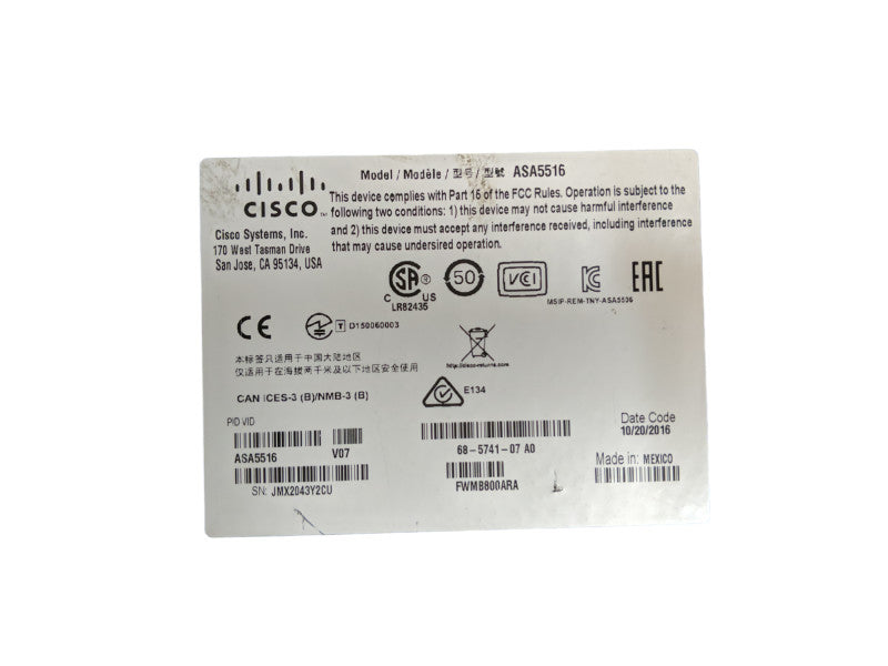 Cisco ASA 5516-X Network Security/Firewall Appliance ASA5516