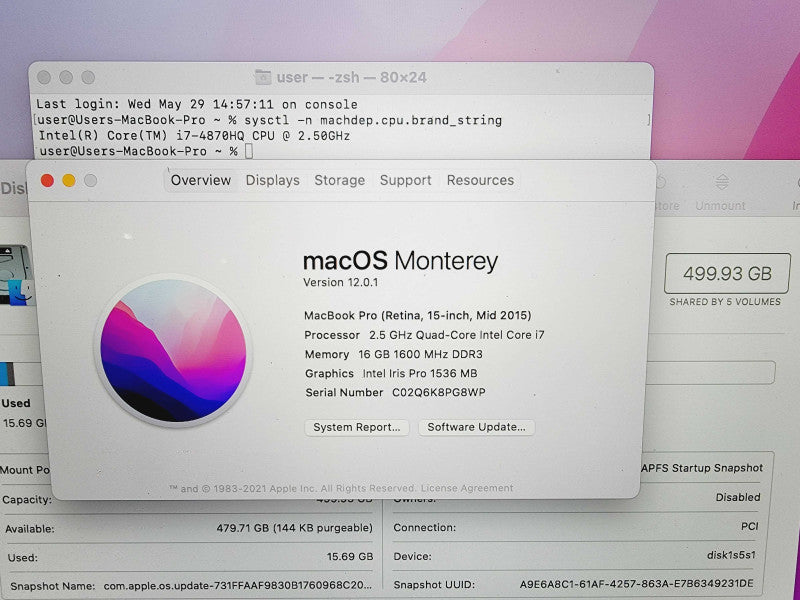 Apple Macbook Pro Retina 2015 15\\" 4-Core i7-4870HQ @ 2.5GHz 16GB DDR3 500GB SSD Radeon R9 M370x 2GB (