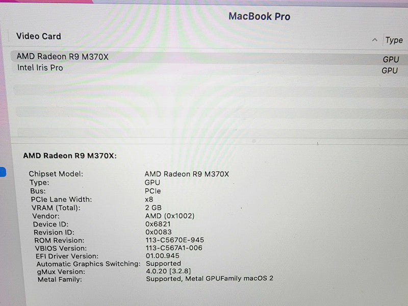 Apple Macbook Pro Retina 2015 15\\" 4-Core i7-4870HQ @ 2.5GHz 16GB DDR3 500GB SSD Radeon R9 M370x 2GB (