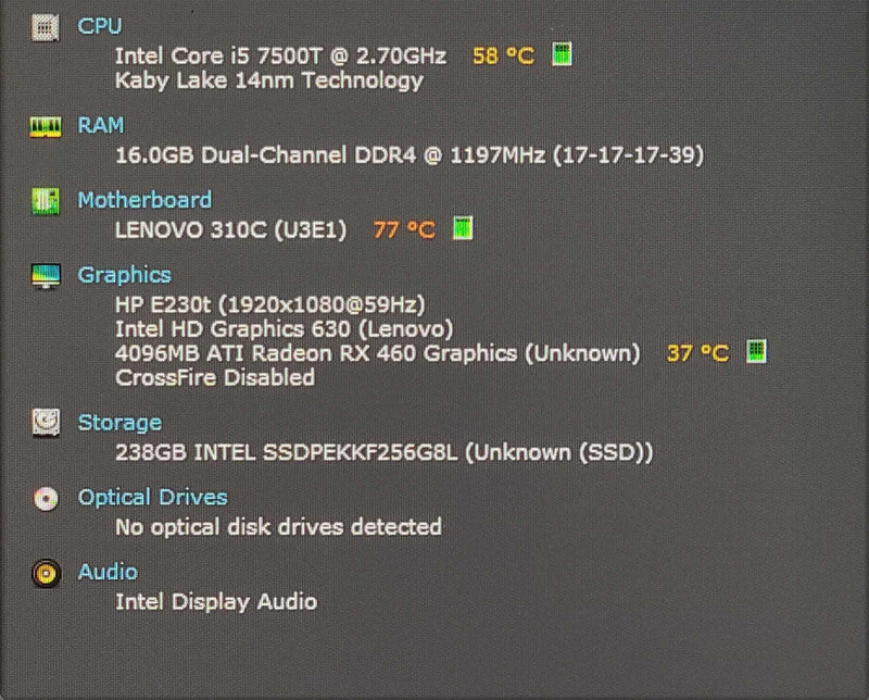 Lenovo ThinkCentre M910x, i5-7500T 2.70GHz, 16GB DDR4, 256GB Nvme, RX 460 4GB