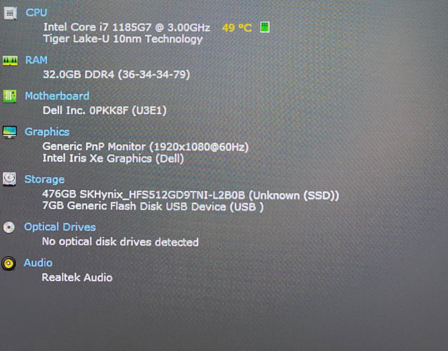 Dell Latitude 7320 Core i7-1185G7 3.00GHz 32GB RAM 512GB SSD