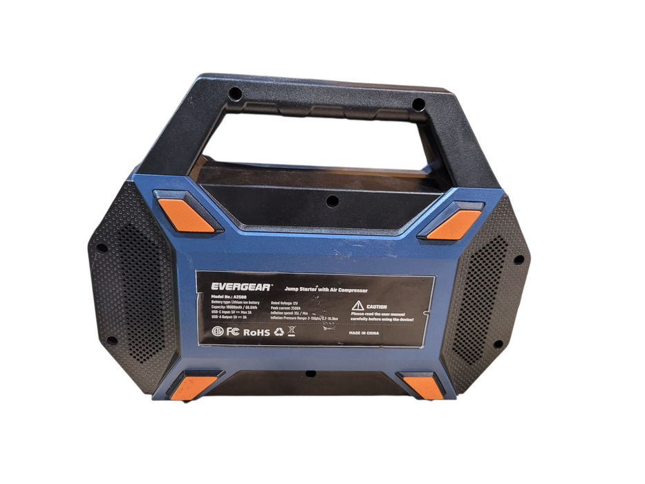 EVERGEAR A2500 Jump Starter & Air Compressor – 2500A, 18000mAh, 150 PSI