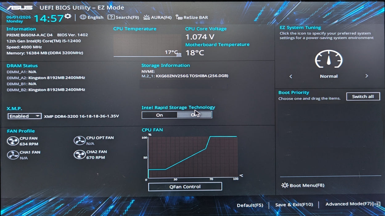 Custom PC, ASUS PRIME B660M-A AC D4, i5-12400, 16GB DDR4, 256Gb NVMe