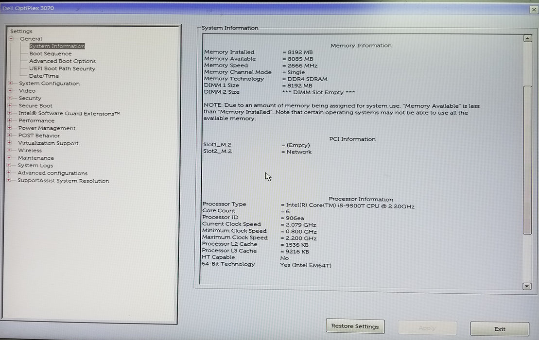 Dell OptiPlex 3070 USFF Core i5-9500T CPU 8GB RAM No HDD WiFi