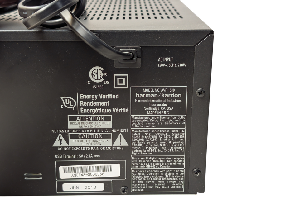 Harman / Kardon AVR 1510 Surround Sound 4K HDMI AV Receiver