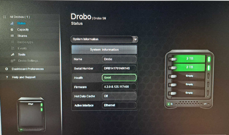 Drobo 5N (DRDS4-A) 5 Bay Storage NAS | 2x 2TB HDD\\'s