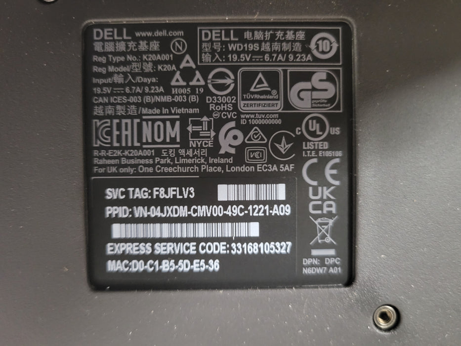 Open-Box Dell WD19S USB-C K20A001 180W Docking Station with Power Adapter