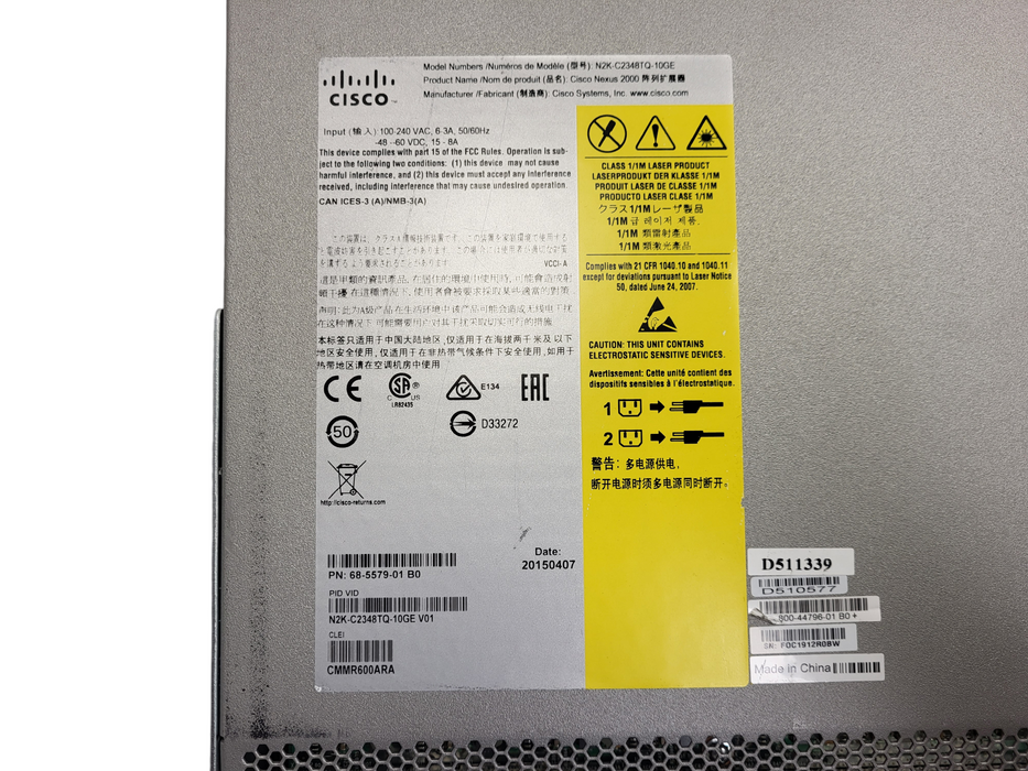 Cisco N2K-C2348TQ-10GE Fabric Extender 48-Port 10GBase-T Switch
