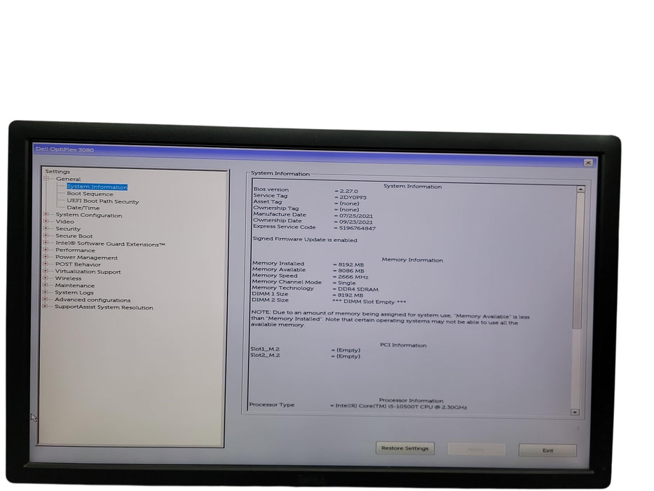Dell Optiplex 3080 Mini i5 - 10500T @ 2.30GHz 8GB DDR4 Ram No HDD