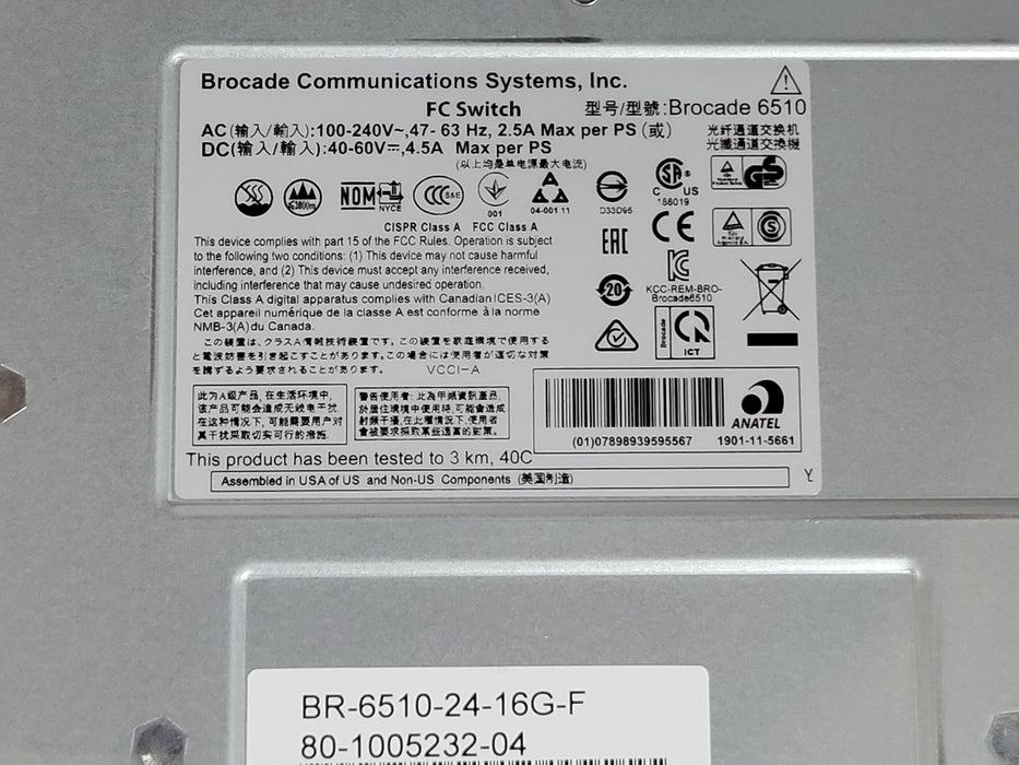 Brocade BR-6510-24-16G-F 48x 16GB FC SFP+ SAN Switch w/ x48 SFPs, READ