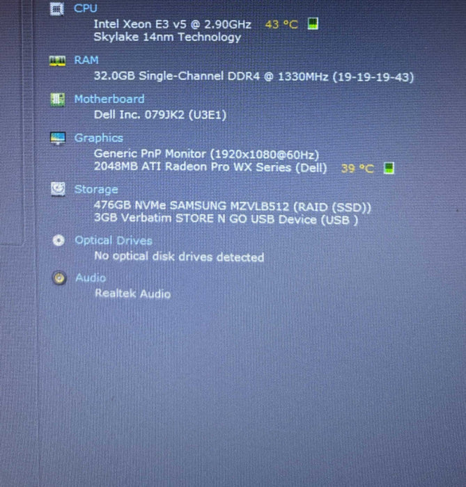 Dell Precision 7520 XEON E31545M@2.9GHz Radeon Pro WX4123 2GB GPU 32GB 512SSD  Lap200