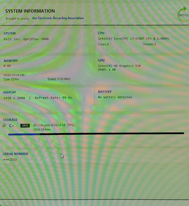 Dell OptiPlex 7040 Micro, Core i7-6700T 2.80 GHz, 8 GB DDR4, 240GB SSD