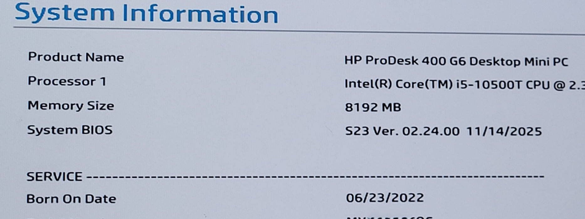 HP ProDesk 400 G6 Mini PC i5-10500T CPU | 8GB DDR4 | 256GB NVMe W/AC