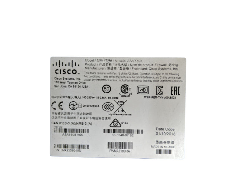 Cisco ASA 5508-X Network Security/Firewall Appliance ASA5508