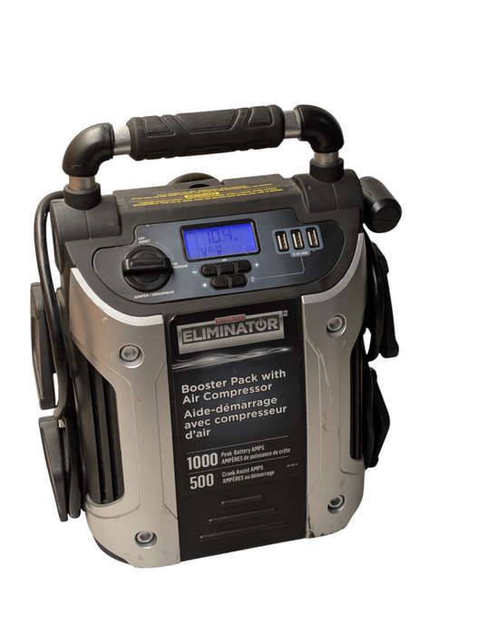 Eliminator Booster Pack/Jump Starter Air Compressor, 1000 Peak Amp, 12 READ