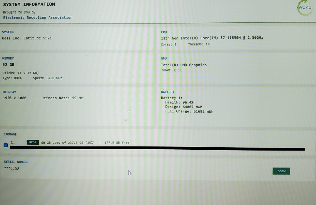Dell Latitude 5521 TOUCH i7-11850H 32GB ram 256GB SSD READ