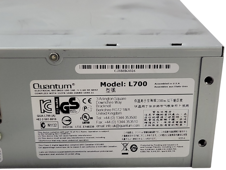 Quantum SuperLoader 3 L700 LTO-5HH SAS Tape storage system, READ