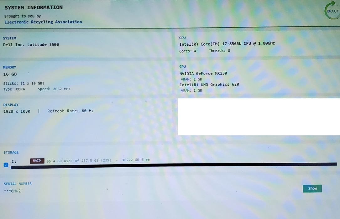 Dell Latitude 3500 i7 8565U 16GB DDR4 MX130 256GB SSD