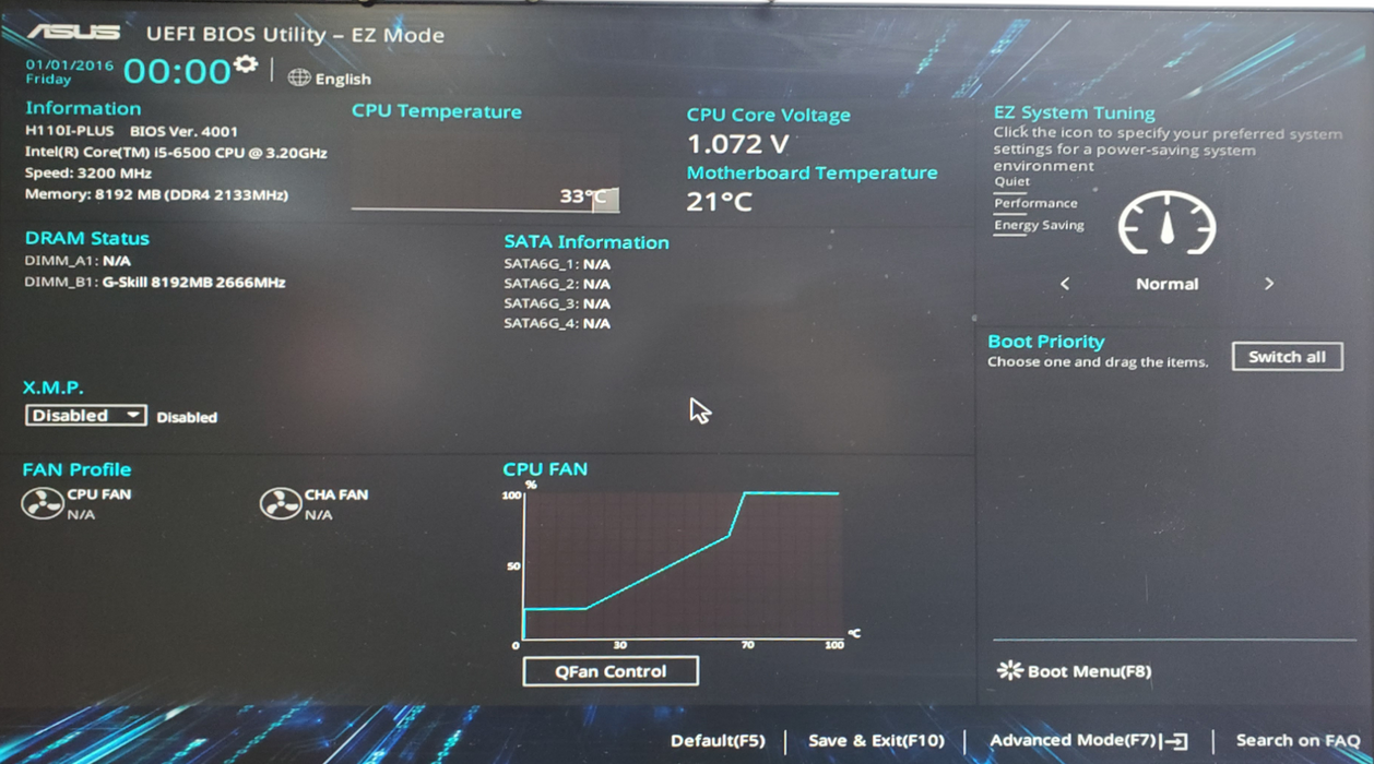 ASUS H110I-PLUS micro ATX Motherboard - Core i5-6500, 8GB DDR4 - No HDD