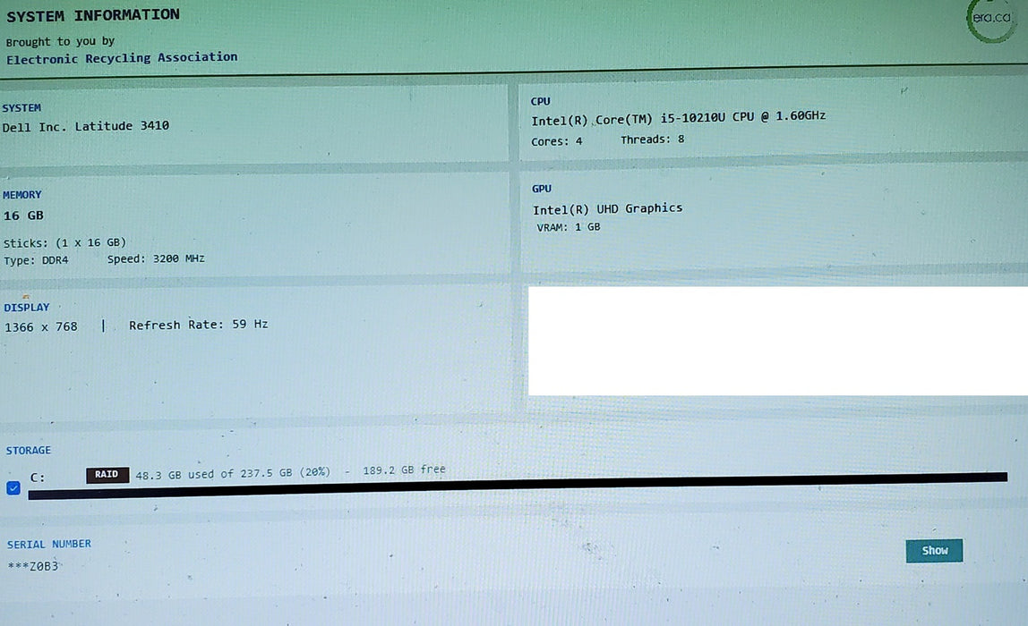 Dell Latitude 3410 i5-10210U 16GB DDR4 256GB SSD