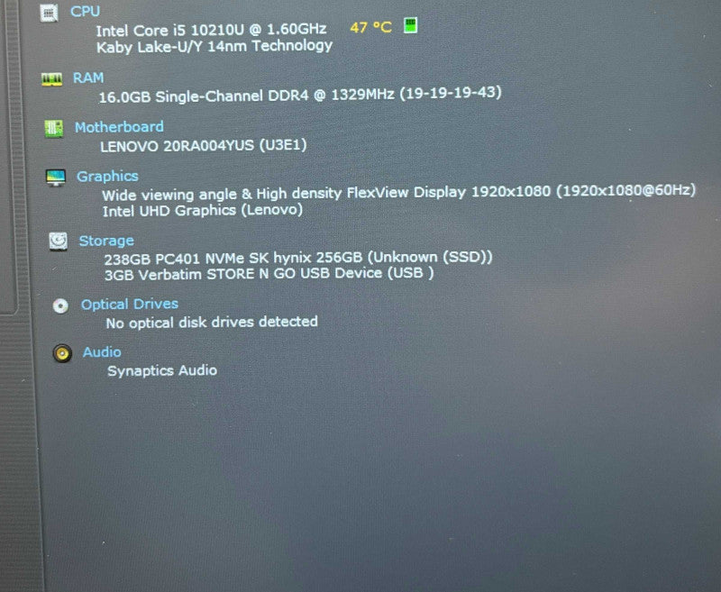 Lenovo ThinkPad E14 Intel Core i5-10210U@1.6GHz 16GB RAM 256GB SSD  Lap200