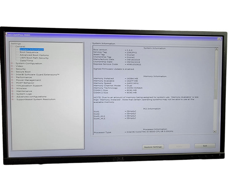 Dell OptiPlex 3060 SFF Desktop i5 - 8500 CPU @ 3.00GHz 16GB DDR4  Ram QÎ¸