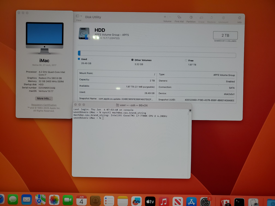 2017 iMac 5K 27", i7-7700K, 32GB DDR4, 2TB + 120GB HDD