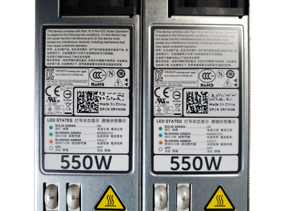 Lot 2x Dell 0RYMG6 PowerEdge Server Power Supply - 550W 80+ Titanium