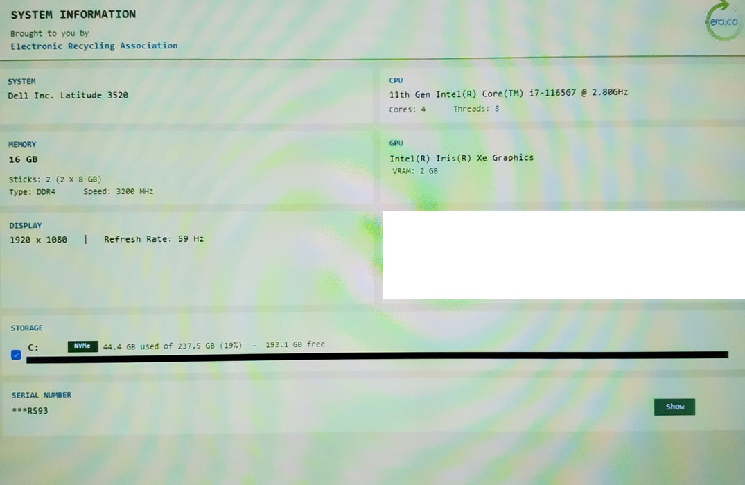 Dell Latitude 3520 i7-1165G7 @ 2.8GHz 16GB DDR4 256GB READ