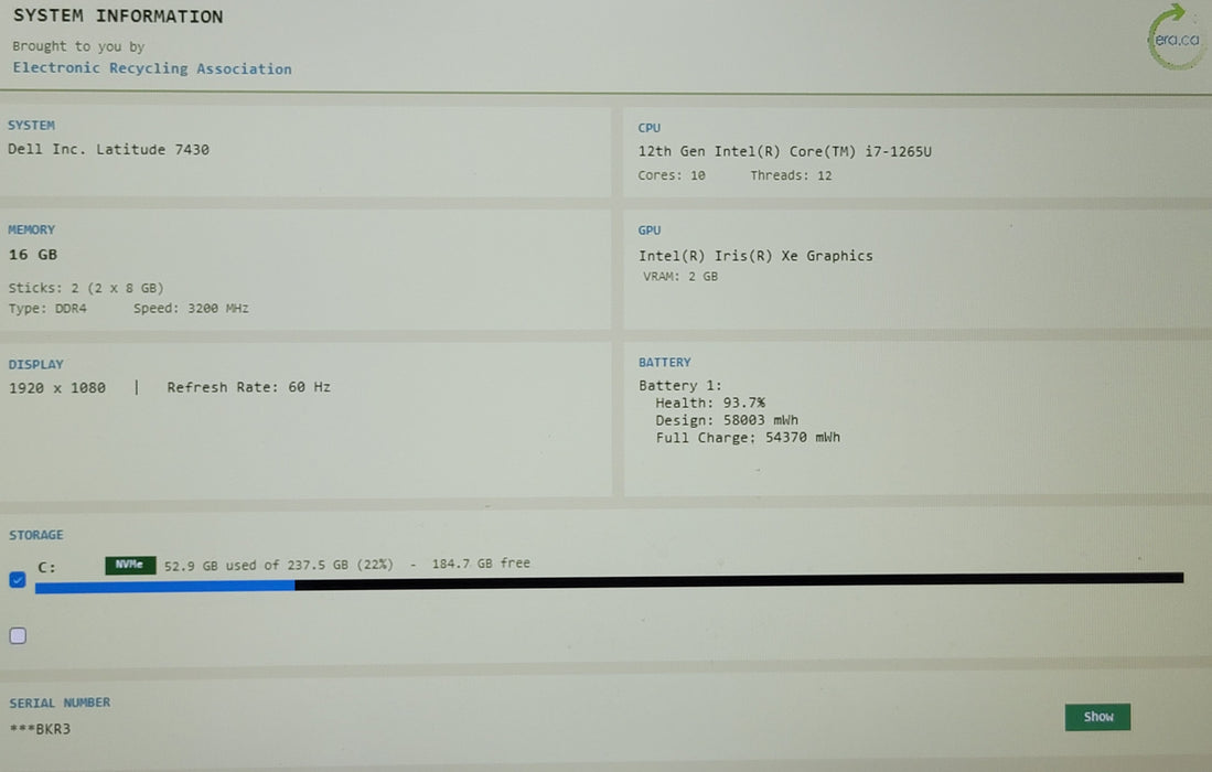 Dell Latitude 7430 14" i7-1265U 16GB DDR4 256GB NVMe READ