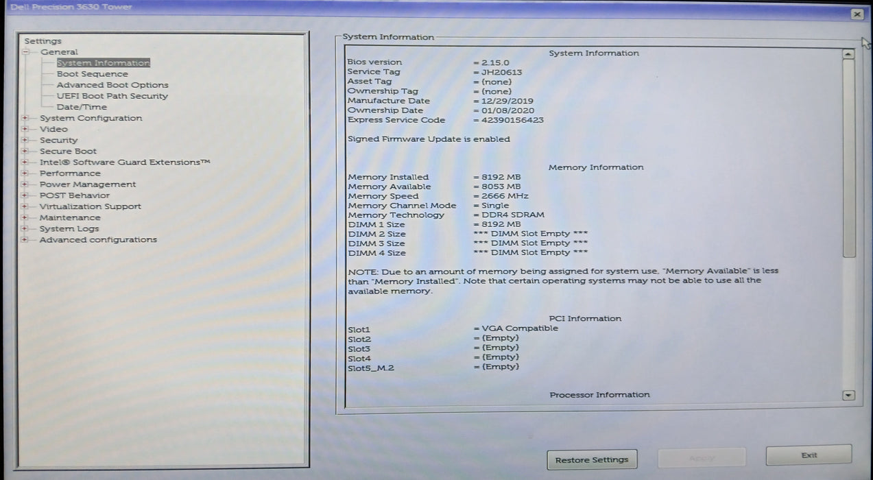 Dell OptiPlex Tower Precision 3630 w/ Intel i7-9700 8GB RAM Quadro M2000 No HDD