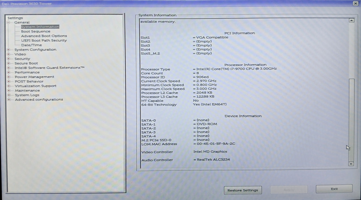 Dell OptiPlex Tower Precision 3630 w/ Intel i7-9700 8GB RAM Quadro M2000 No HDD