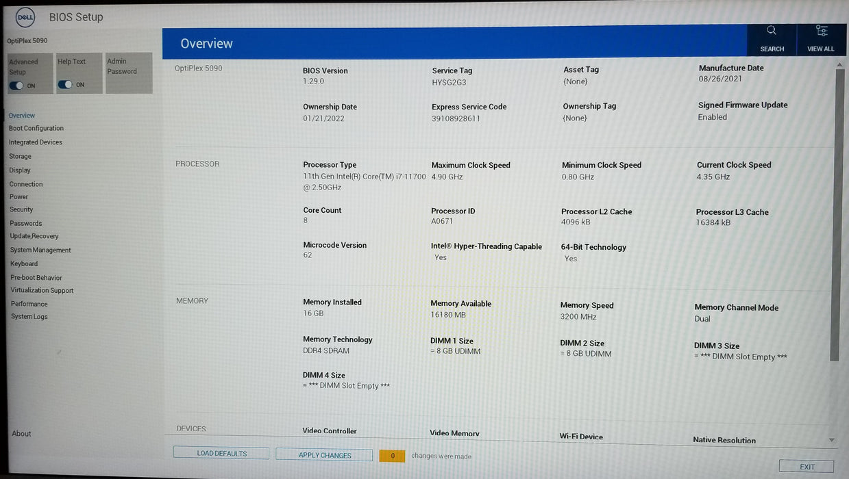 Dell OptiPlex 5090 SFF Core i7-11700 CPU 16GB RAM 256GB NVme