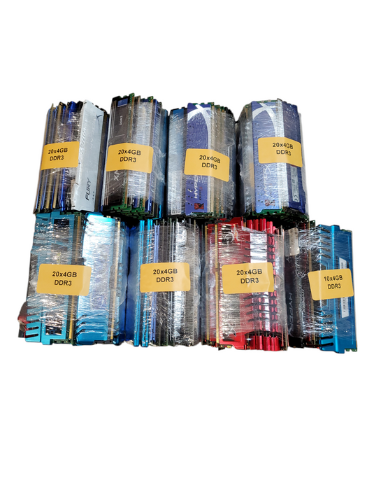 Lot of 150x , Assorted Brands Heat- Sink 4GB DDR3 Desktop RAM