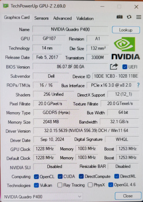 NVIDIA Quadro P400 2GB GDDR5 Graphics Card