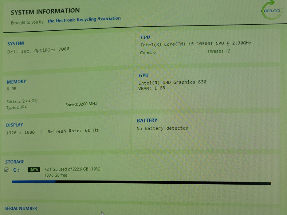 Dell OptiPlex 7080 Micro, Intel Core i5-10500T 2.30GH, 8GB DDR4, 240GB SSD, READ