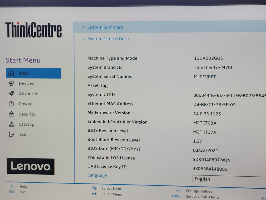 Lenovo ThinkCentre M70t, Core i5-10400 2.90GHz, 8GB DDR4, 240GB SSD