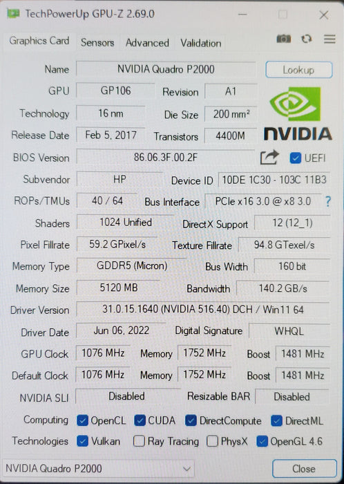 NVIDIA Quadro P2000 5GB GDDR5 Graphics Card | 4x DisplayPort
