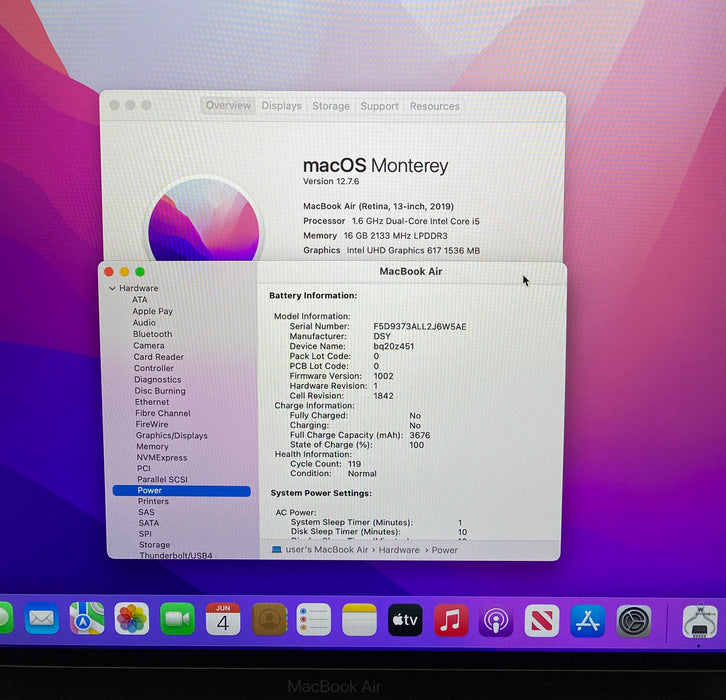Apple MacBook Air 13" 2019 i5-8210Y 16GB RAM 256GB SSD No Power Adapter