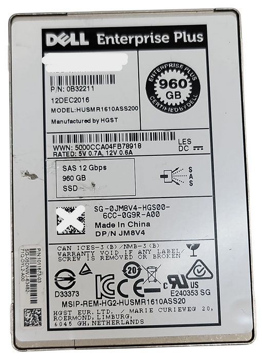 960GB SAS 2.5" 15mm 12Gb/s Dell Enterprise Plus SSD - HUSMR1610ASS200