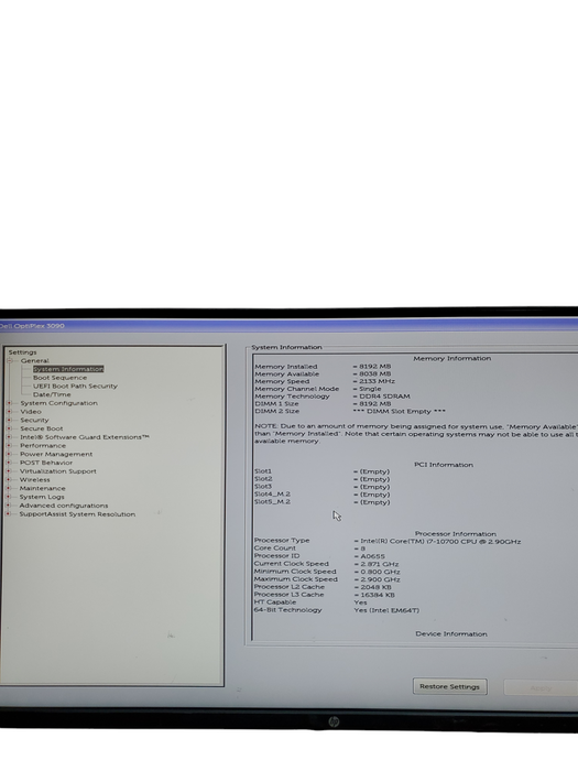 Dell OptiPlex 3090 TOWER i7-10700 CPU | 8GB DDR4 RAM | NO-HDD/SSD