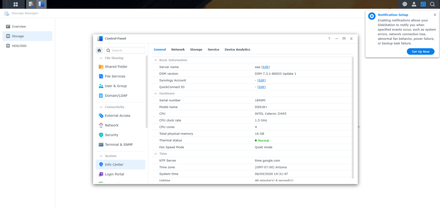 Synology 4-Bay NAS DiskStation DS918+ Diskless, Upgraded To 16GB RAM No AC