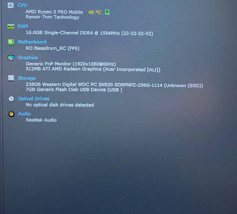 Acer TravelMate P215-41 AMD Ryzen 5 PRO 4650U 2.10GHz 16GB RAM 256GB SSD