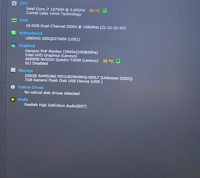 Lenovo ThinkPad P17 Gen 1 4K i7-10750H QUADRO T2000 4GB GPU 16GB RAM 256GB SSD