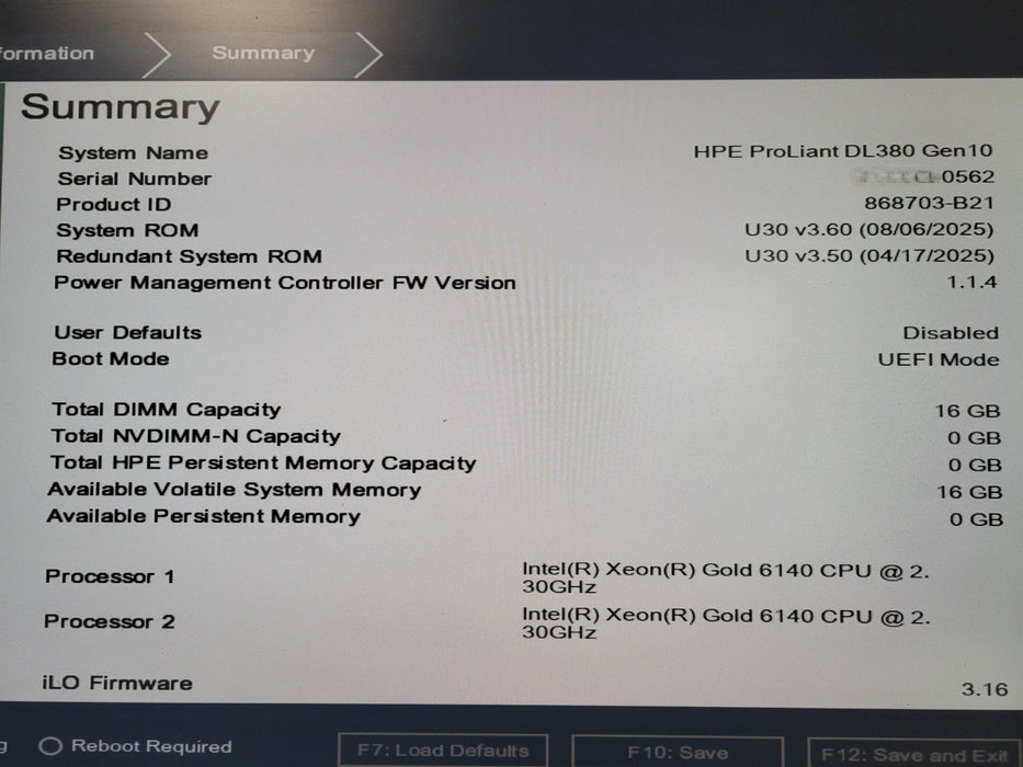 HP DL380 Gen 10 2U 8x2.5" 2x Gold 6140 16GB DDR4 P408i-a SR GEN10