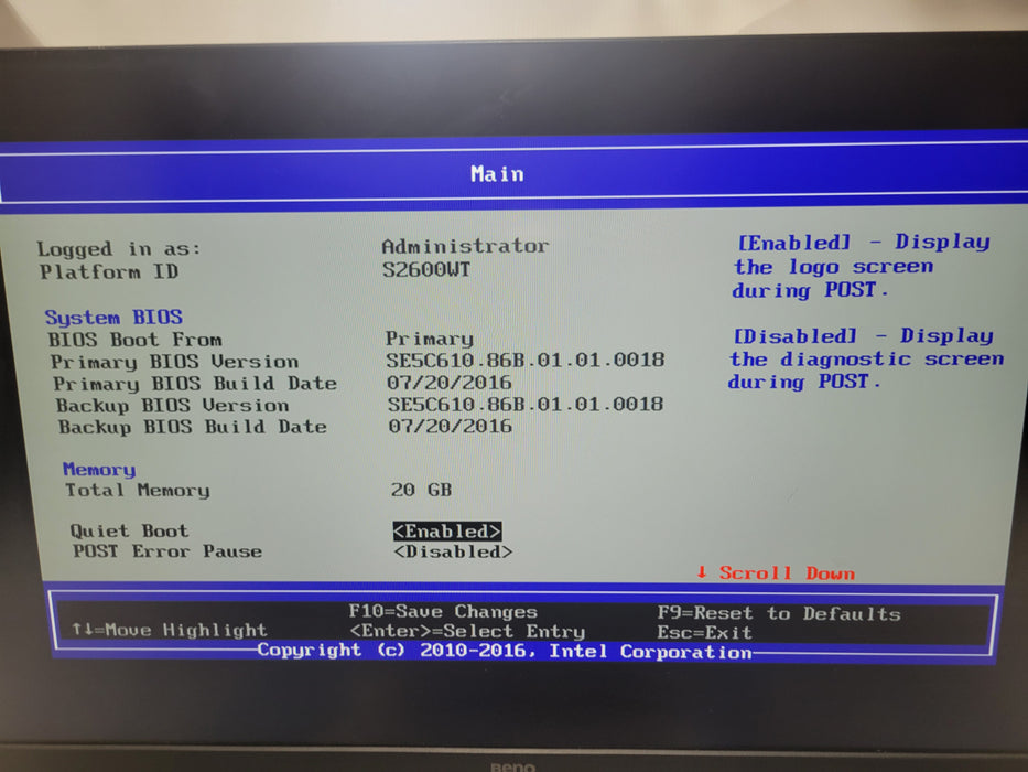 Intel S2600WT 1U - 2x Xeon E5-2607 20GB DDR4 INTEL RAID 2x 750W PSU