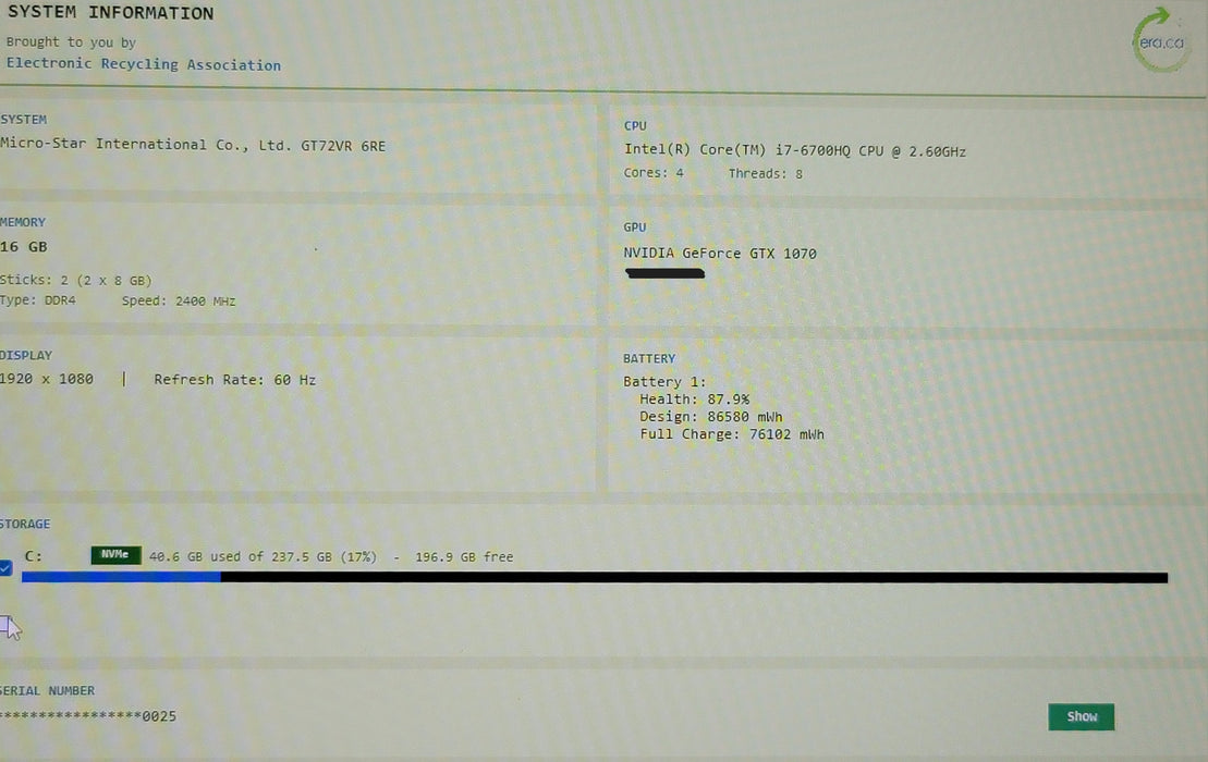 MSI GT72 Dominator Pro i7-6700HQ 16GB DDR4 8GB GTX 1070 256GB NVMe READ