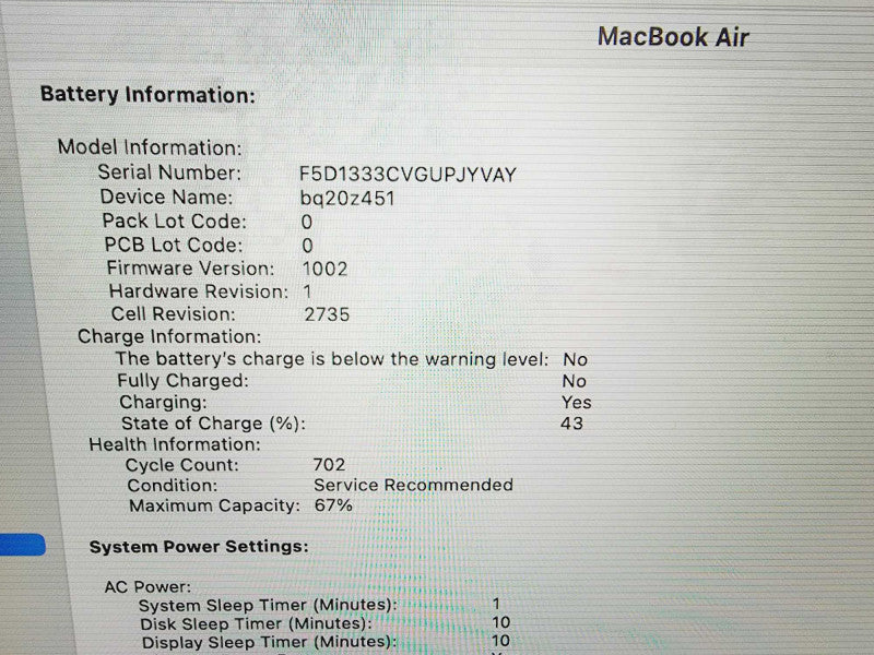 Apple Macbook Air 2020 13\\" Chip M1 @ 3.2GHz 16GB RAM 250GB SSD [Read] (