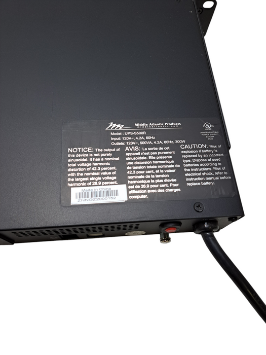Middle Atlantic Products UPS-S500R Uninterruptable Power Supply UPS