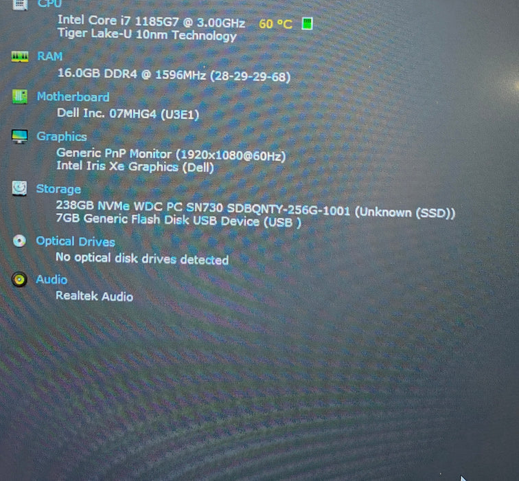 Dell Latitude 7520  Core i7-1185G7 3.00GHz 16GB RAM 256GB SSD